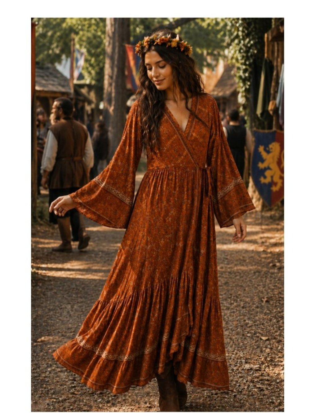 Sea Lustre Boho Maxi Wrap Dress Bell Flowy Sleeves Floral Paisley Handmade